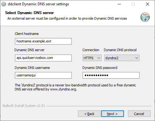 Esempio configurazione ddclient-nsis