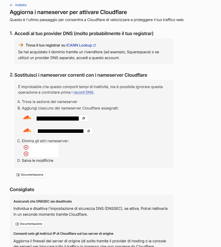Nameserver assegnati da Cloudflare