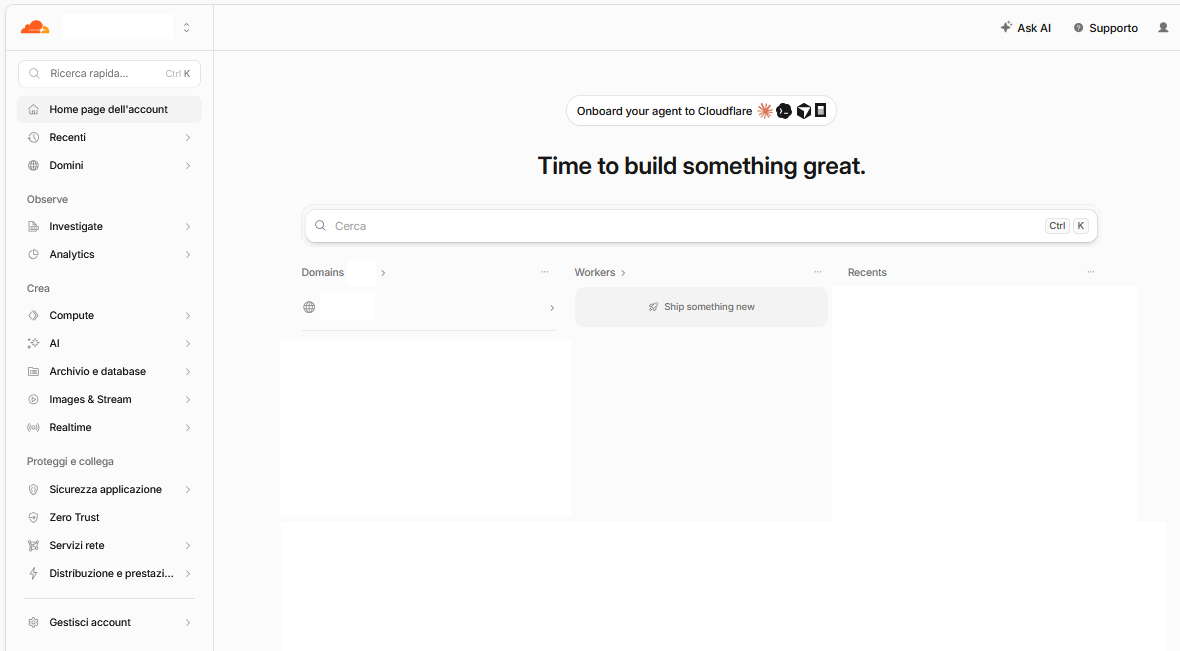 Accesso all'account Cloudflare