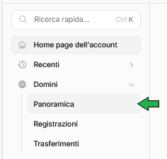 Sezione domini nel menu laterale di Cloudflare